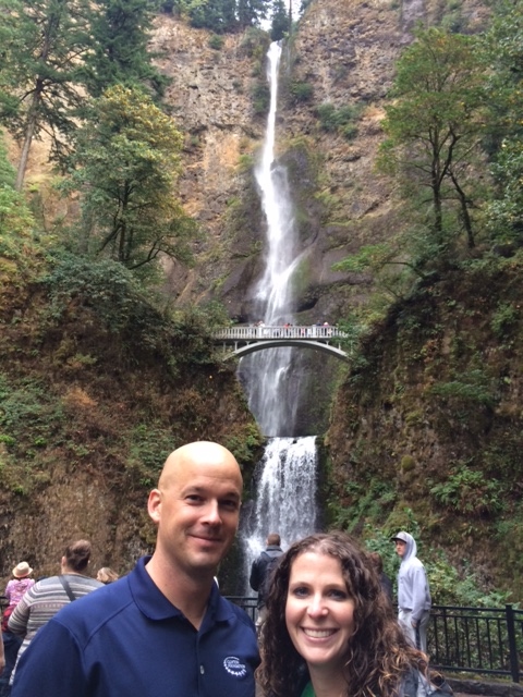 Jamie Sparks and Stephanie Bunge from #KYCSH at Multnomah Falls in the Columbia Gorge.