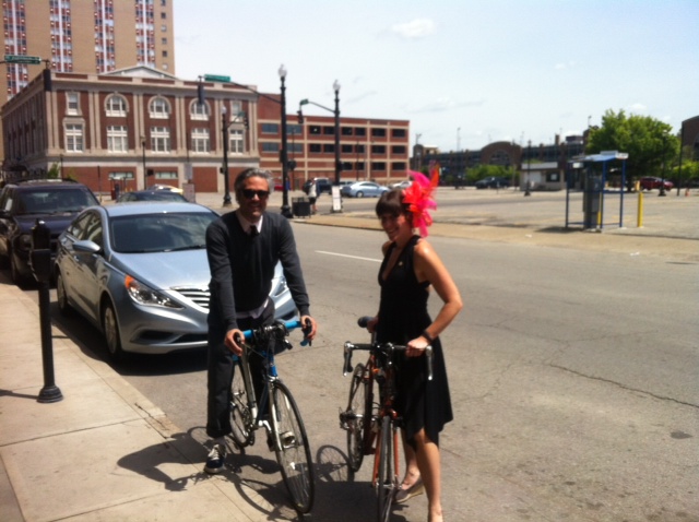 Leaving the Henry Clay to bicycle to Churchill Downs.