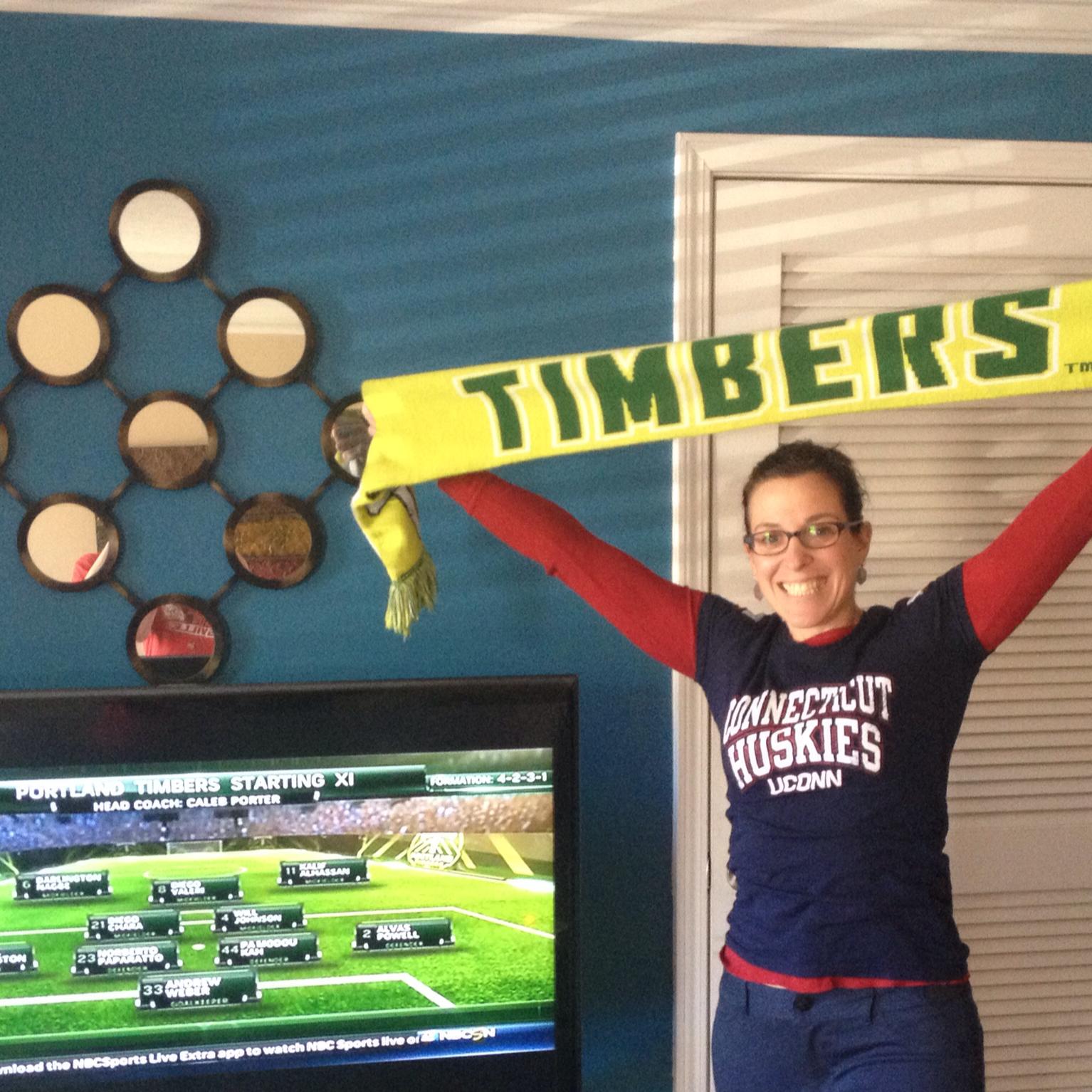 Cheering for Portland Timbers (PTFC) and Huskies Saturday.