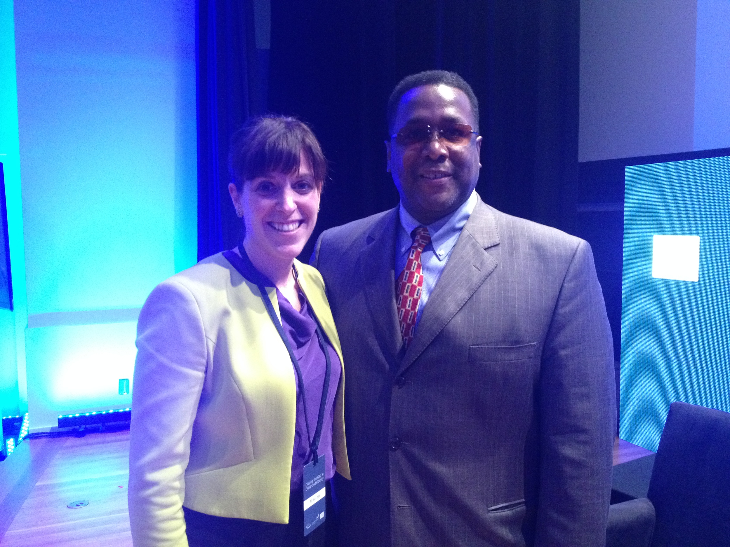 Jess standing with Wendell Pierce, Actor and President of Sterling Farms- working to bring healthy foods to food deserts within New Orleans.